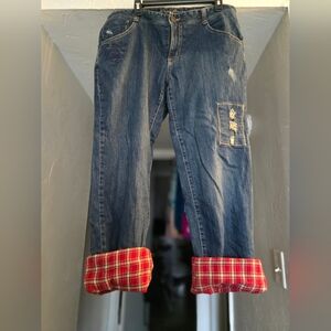 Eddie Bauer Flannel Lined Jeans with Red Plaid Sz 14